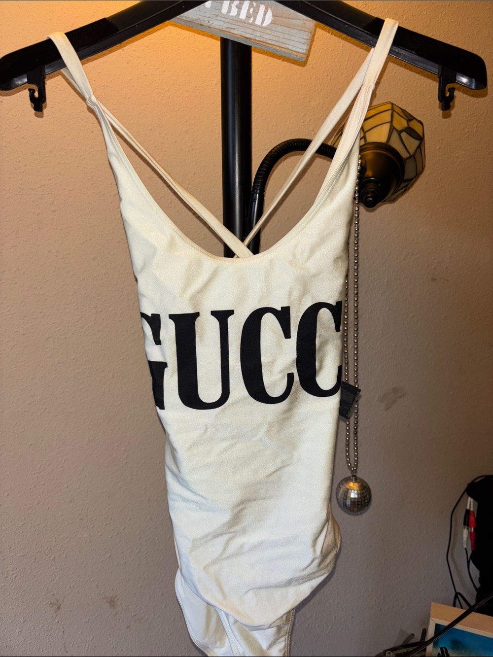 Gucci White One-Piece Swimsuit with Black Logo